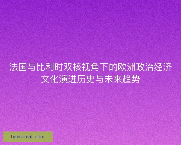 法国与比利时双核视角下的欧洲政治经济文化演进历史与未来趋势