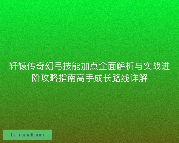 轩辕传奇幻弓技能加点全面解析与实战进阶攻略指南高手成长路线详解