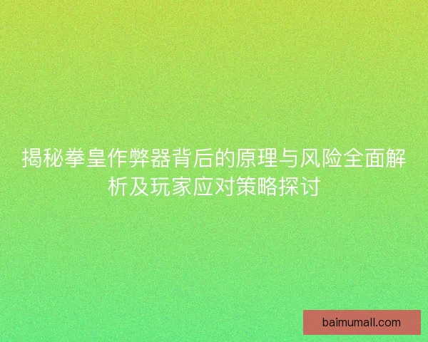 揭秘拳皇作弊器背后的原理与风险全面解析及玩家应对策略探讨 揭秘拳皇作弊器背后的原理与风险全面解析及玩家应对策略探讨