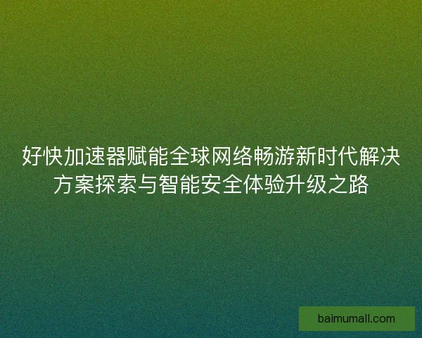 好快加速器赋能全球网络畅游新时代解决方案探索与智能安全体验升级之路